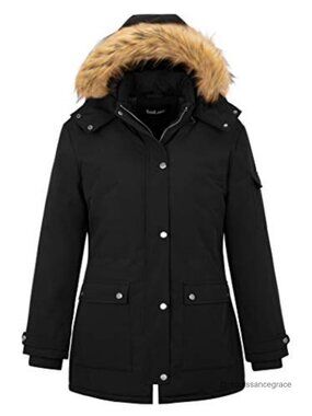 Plus Size Waterproof Puffer Coat Faux Fur Hooded Winter Jacket